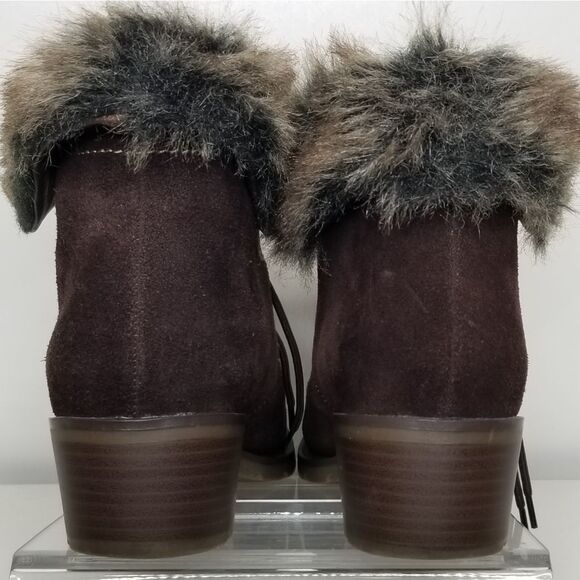 Sporto Holly Style Faux Fur Trim Lace Up Ankle Boots Brown Size 9M - Picture 4 of 10